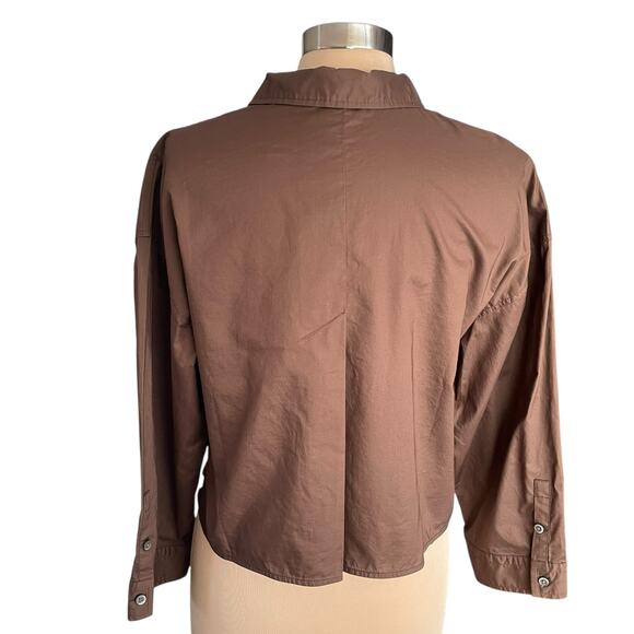 Everlane Boxy Long Sleeve Button Down Shirt Women S Brown The Woven Pajama Top - Picture 5 of 8